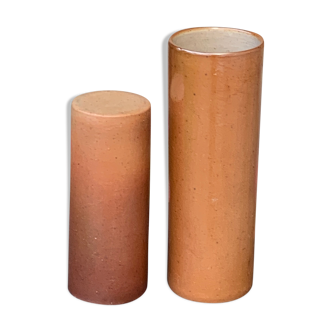 Two vintage stoneware roll vases