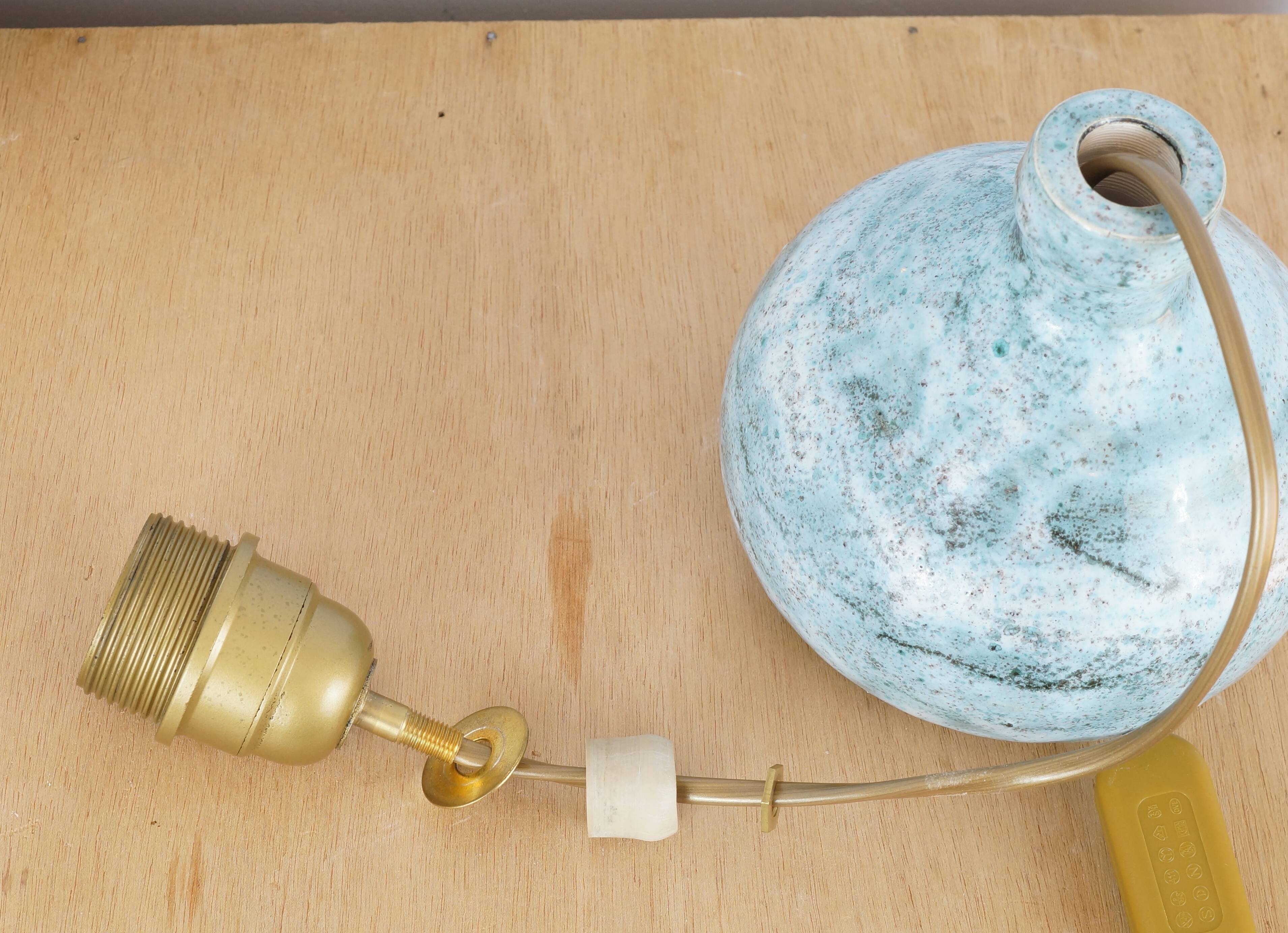 Blue glazed stoneware lamp foot signed 60s or 70s