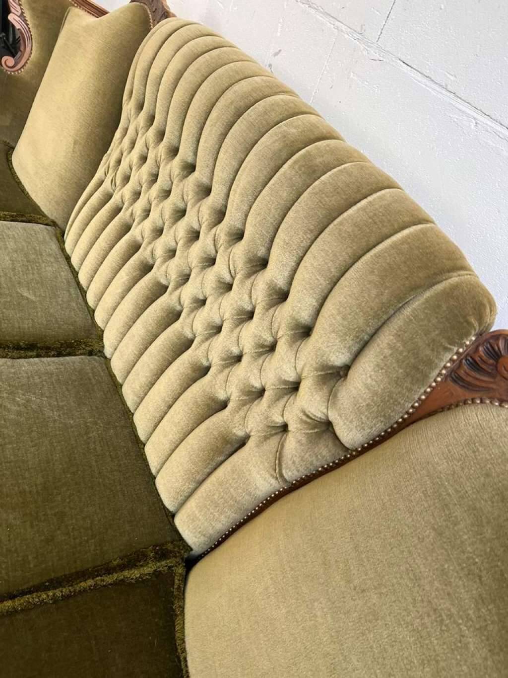 Vintage xl baroque olive green sofa