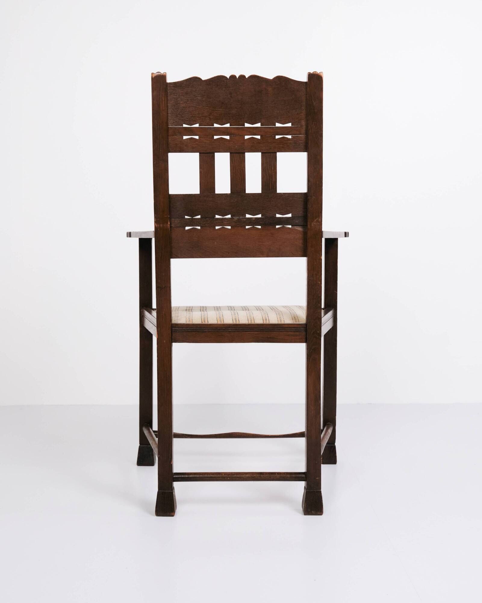 Antique armchair - oak - striped upholstery - 1930s