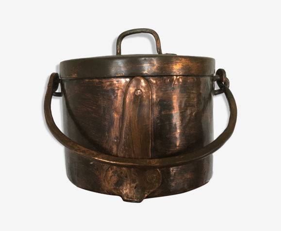 Ancien chaudron pot avec couvercle en cuivre rouge 24 cm | Selency