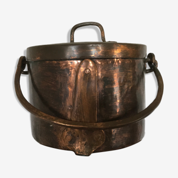 Old POT CAULDRON with RED COPPER Lid 24 cm