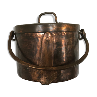 Old POT CAULDRON with RED COPPER Lid 24 cm