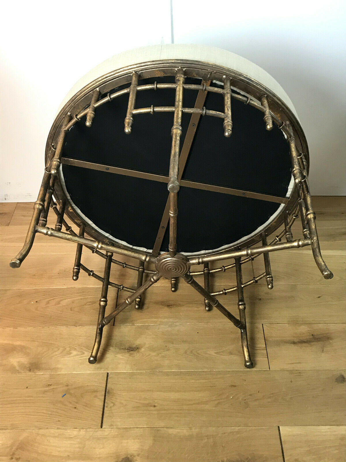 Napoleon III style ottoman in gilded metal with bamboo décor