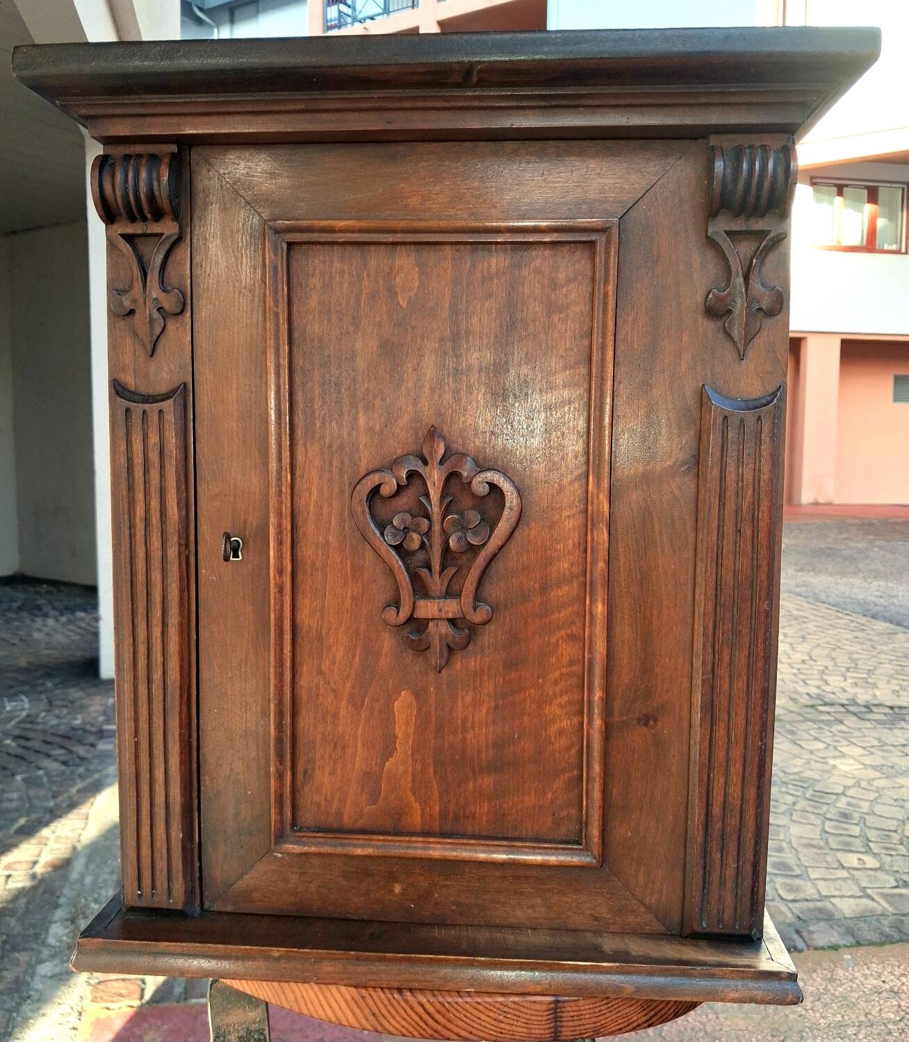 Wall-mounted or freestanding accent furniture, carved solid wood, chalet decor...