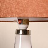 Carl Fagerlund white glass table lamps and dark ochre shades for Orrefors Sweden