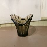 Art Deco vase in polished and frosted smoked glass