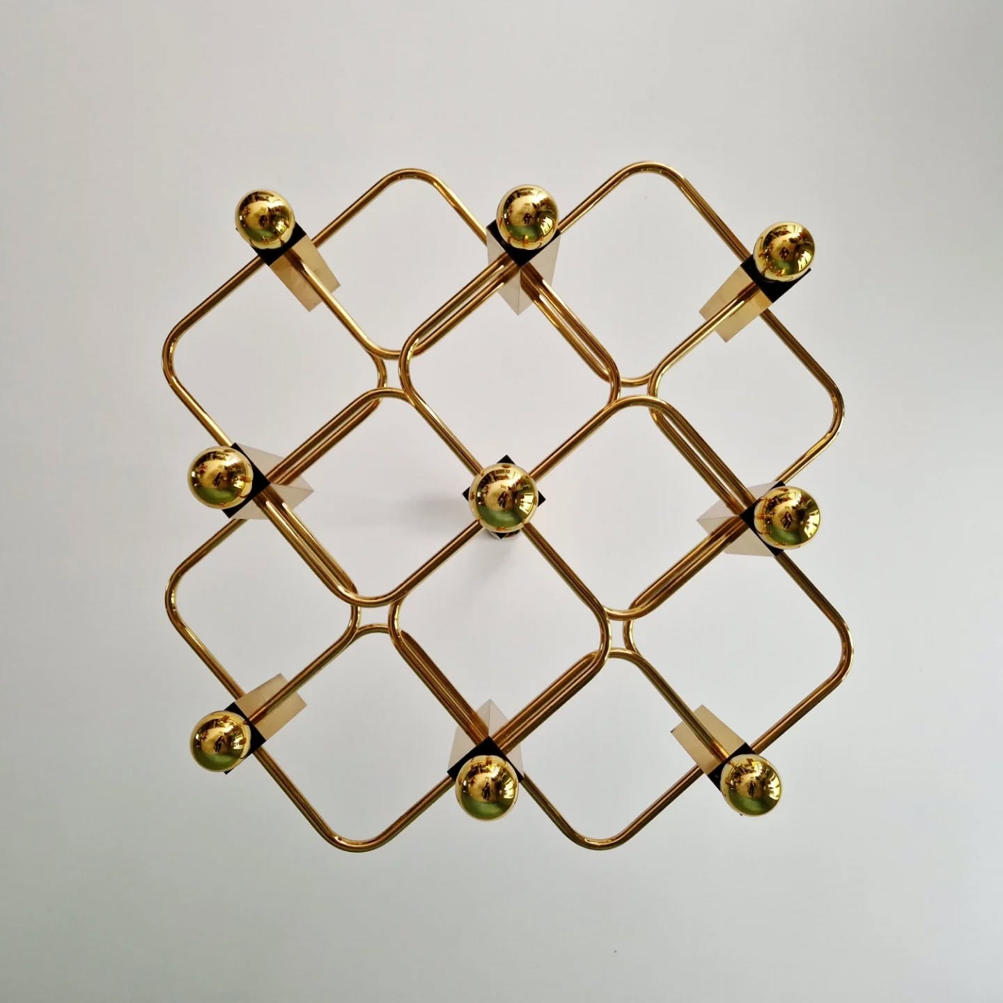 Large geometric brass chandelier, Gaetano Sciolari, Boulanger, 1970