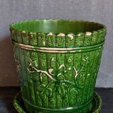 Flower pot and saucer in slip by G. De Bruyn 19th century