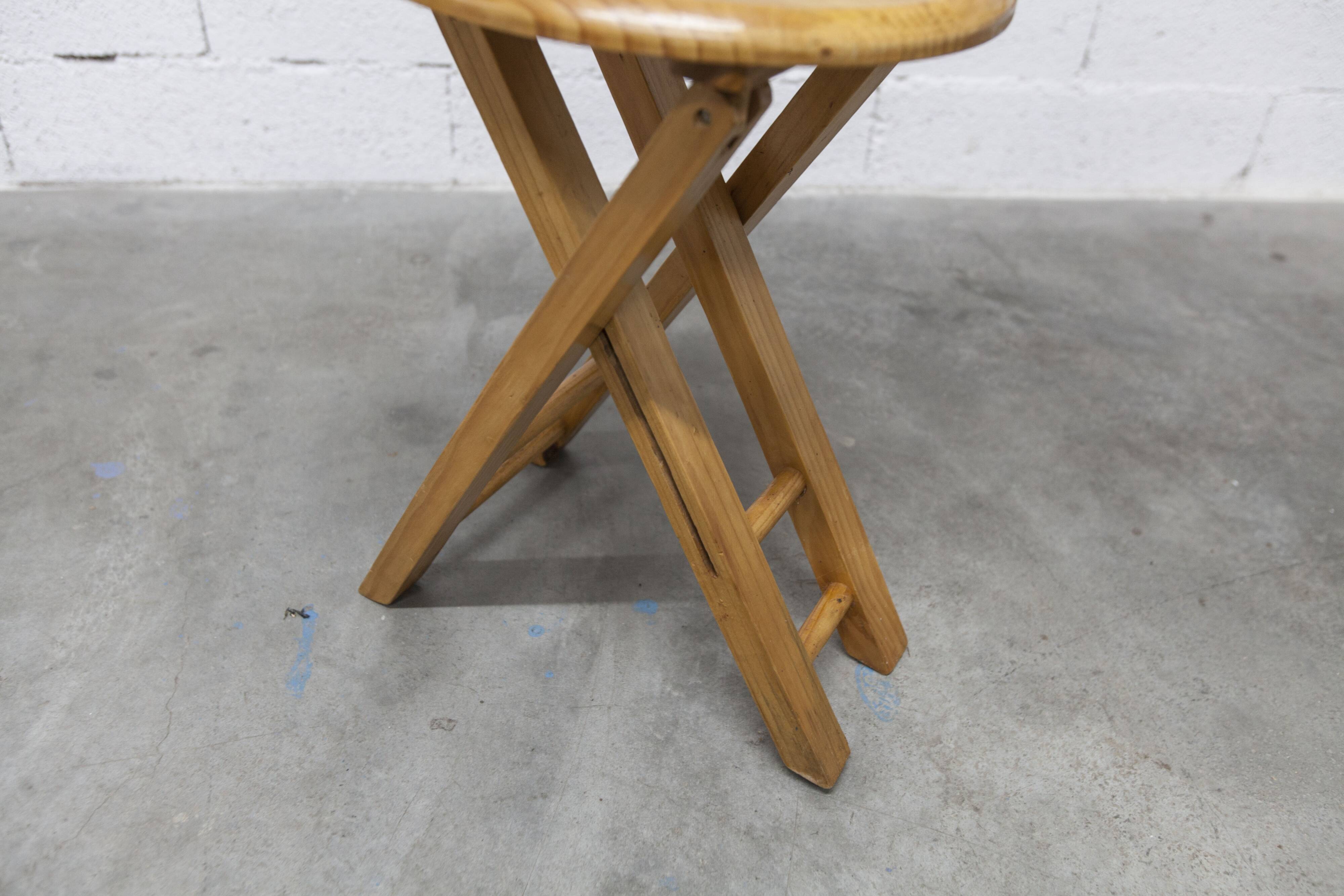 Folding stool by Roger Tallon in pine, 1960