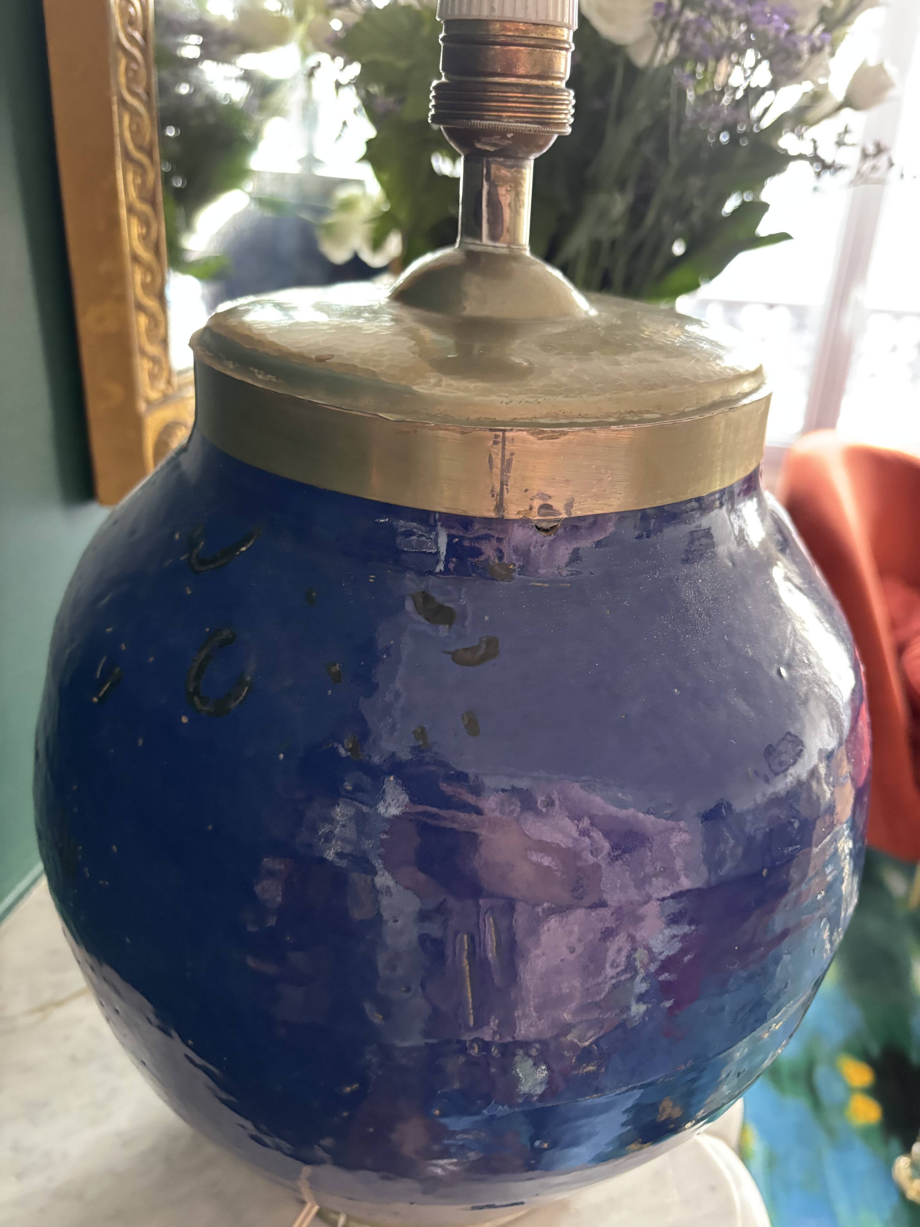 Pair of blue ceramic lamps