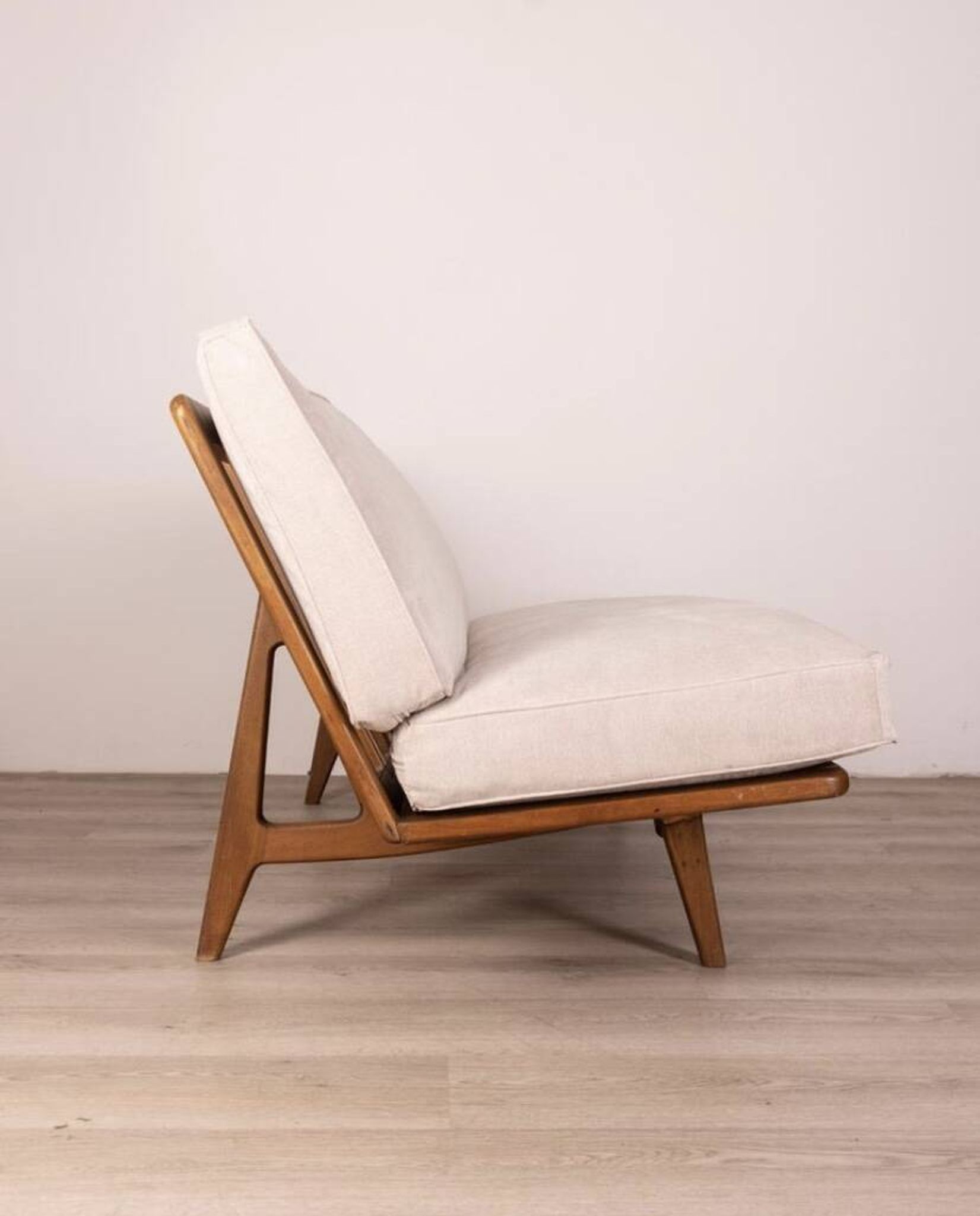 Canapé vintage des années 60 en bois de teck et tissu design danois