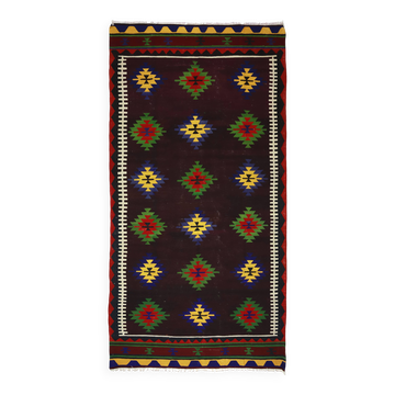 Turkish Kilim Yuruk Vintage 173x342 cm Geometric Red Green Yellow