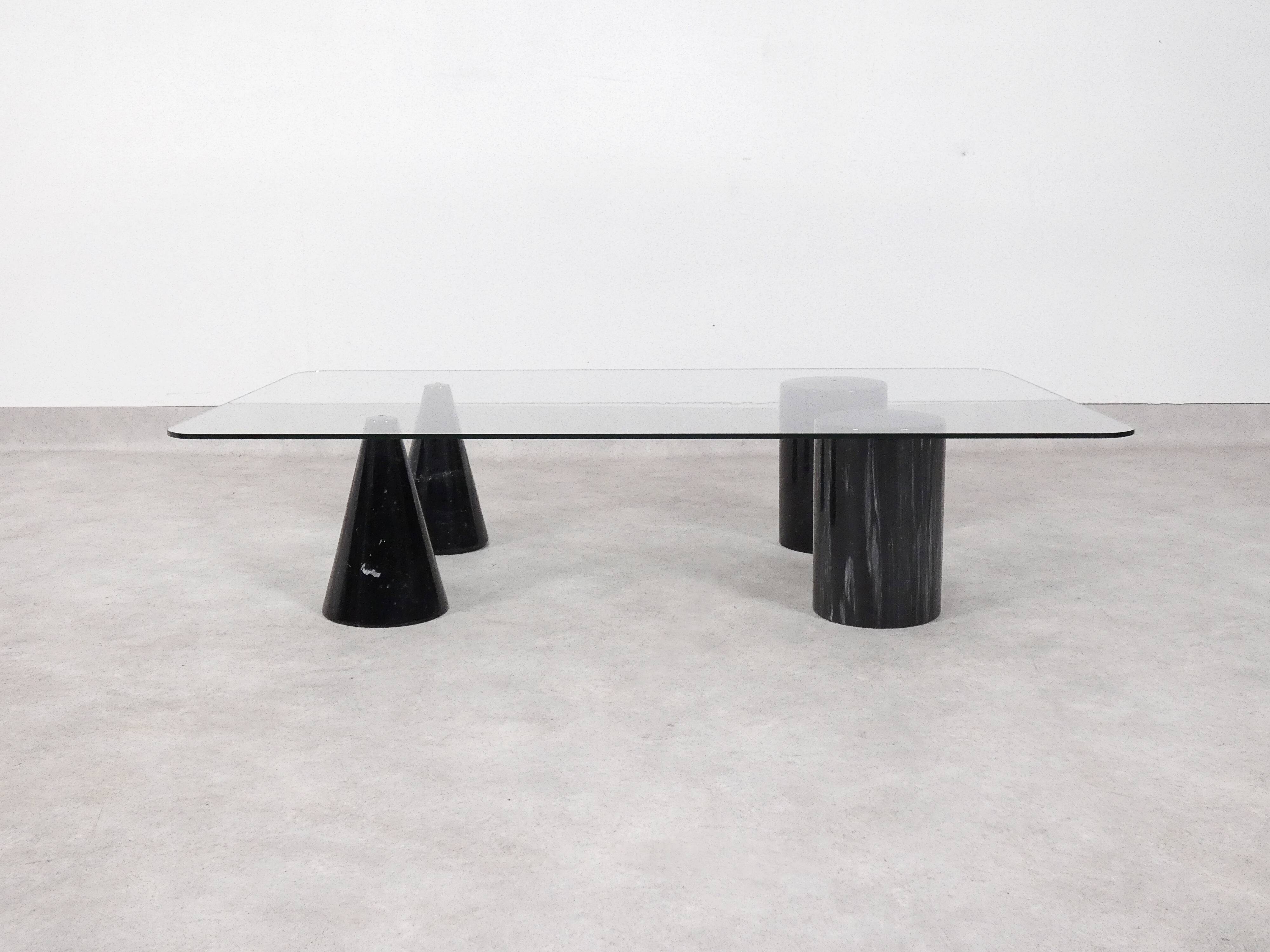 Vintage Italian Rectangular Marble Coffee Table with Glass Top