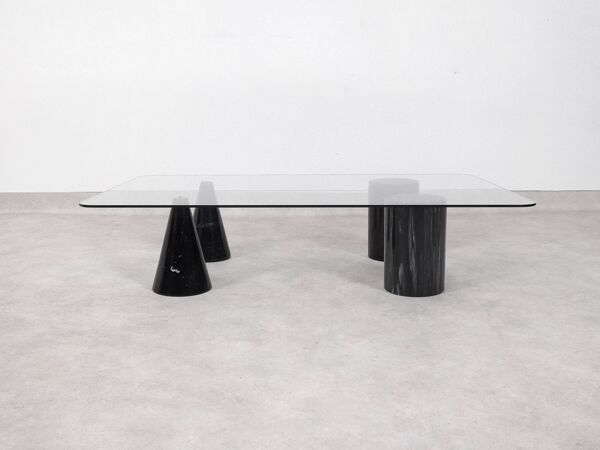 Table basse en marbre rectangulaire vintage italien avec plateau en verre