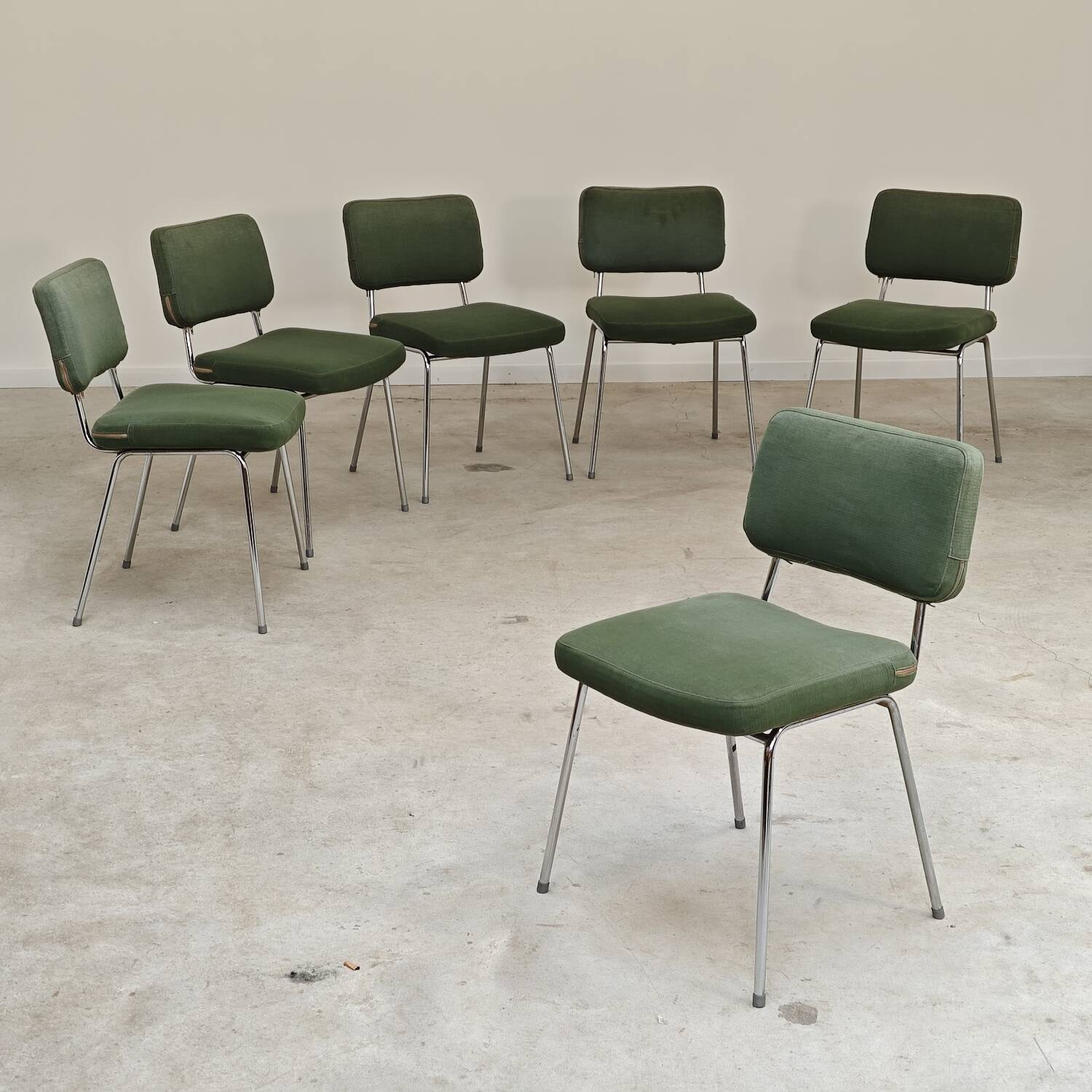 André Simard green velvet chairs for Airborne 1960, set of 6