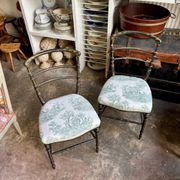 Napoleon III chair in blackened wood and green toile de Jouy.