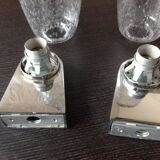 Pair of vintage 1970s-80s glass and chrome wall lights with teardrop shapes