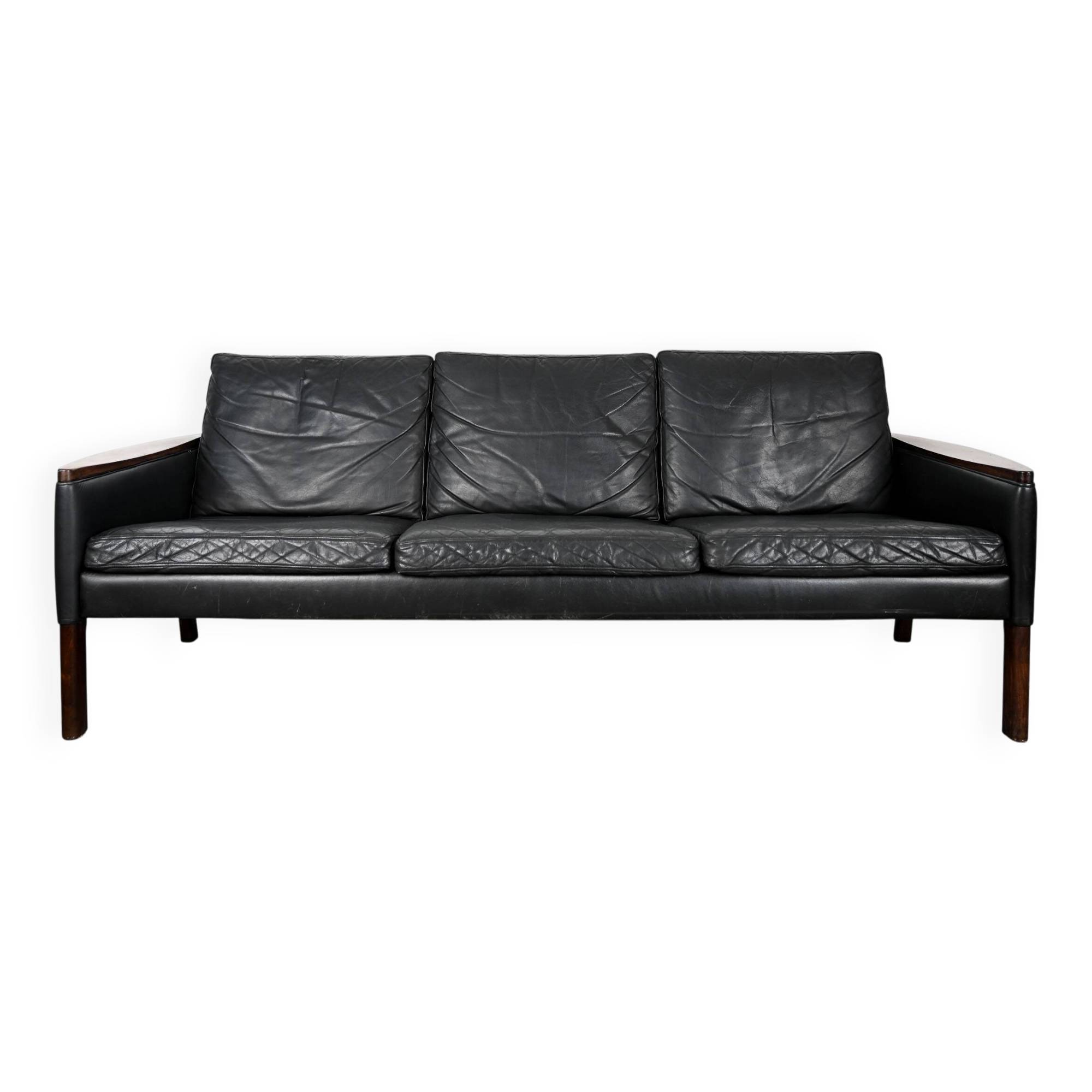 Danish 3-seater sofa in leather and rosewood