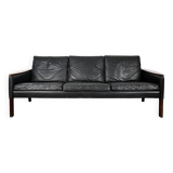 Danish 3-seater sofa in leather and rosewood