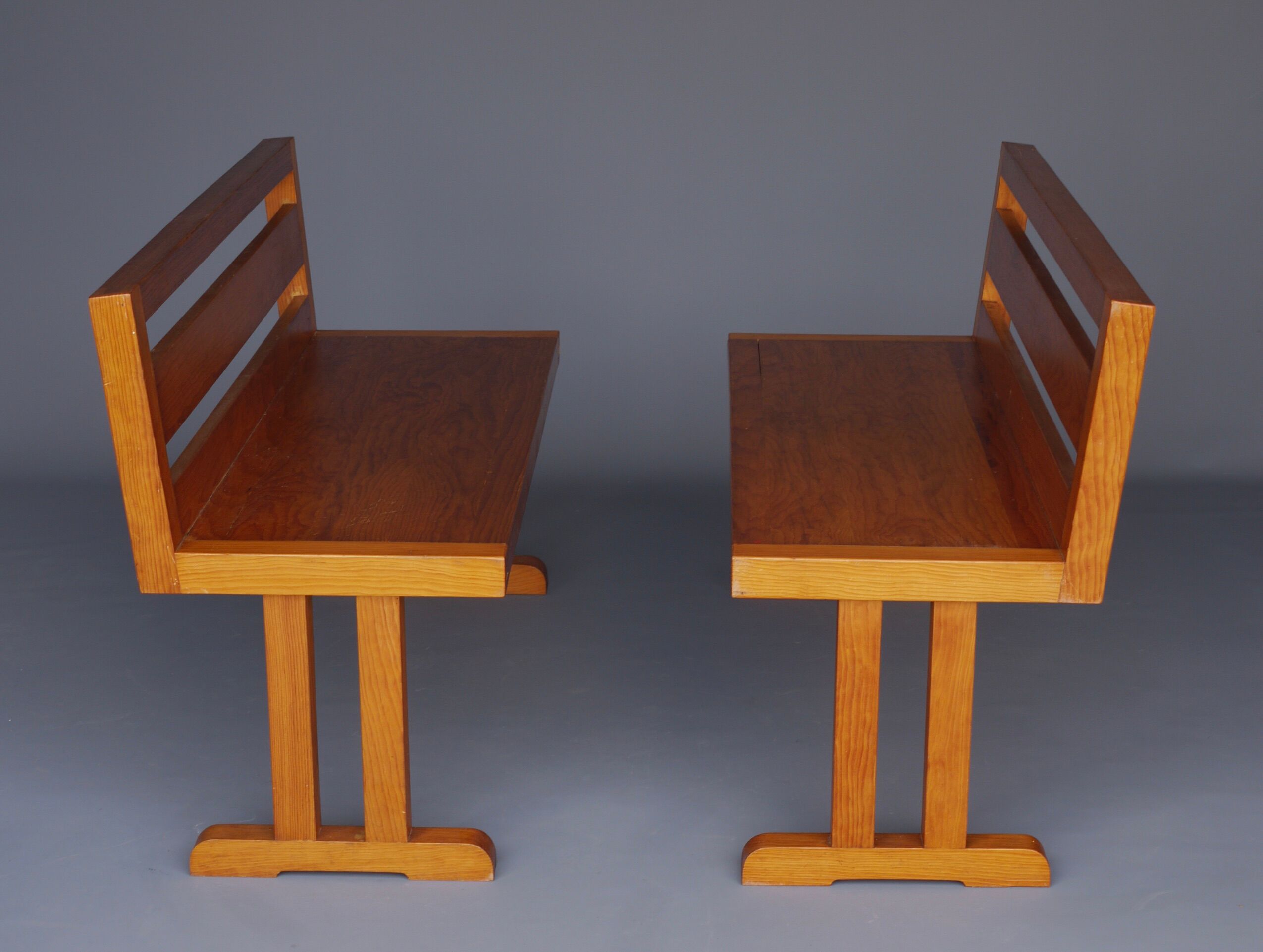Pair of vintage scandinavian pine benches, 1970s