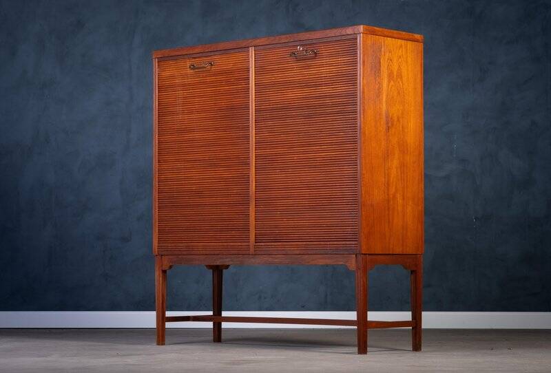 Teak Drum Cabinet with Brass Handle, Denmark, 1960s