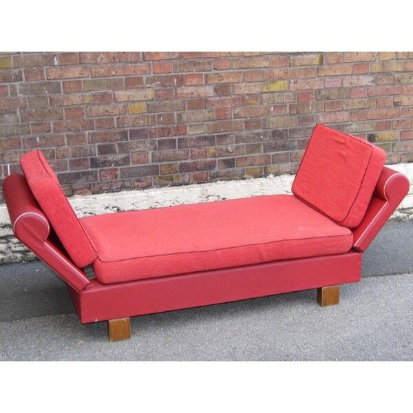 Meridienne vintage bench seat years 50 60 skai Red