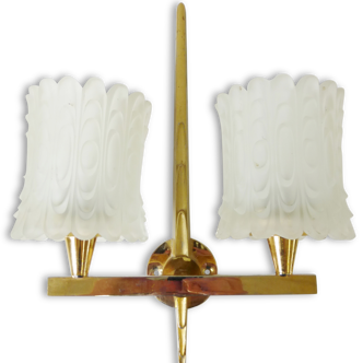 Apply double 50s in brass and glass 1950 vintage 50's wall light