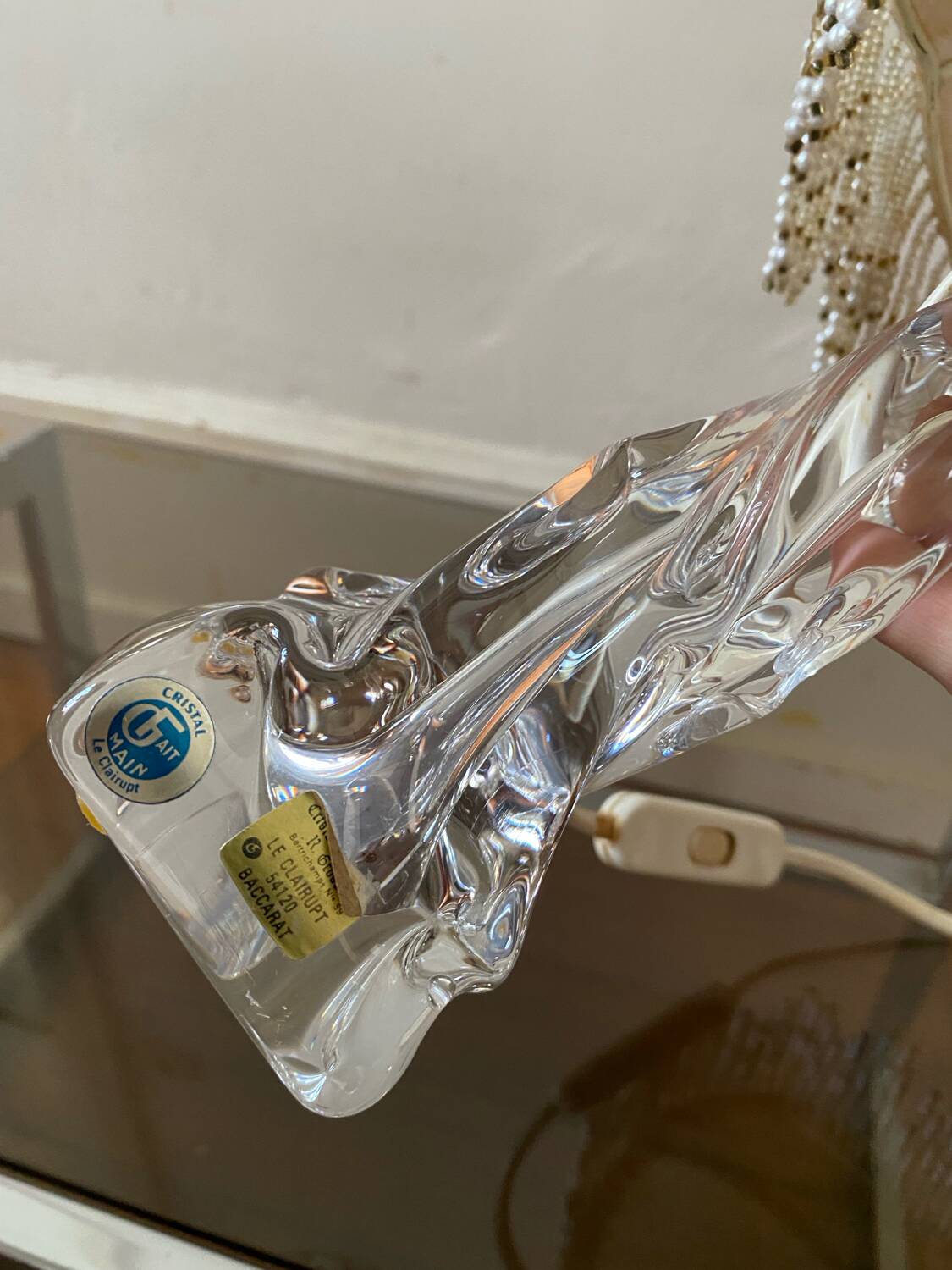 Antique Baccarat Crystal Twisted Bedside Lamp