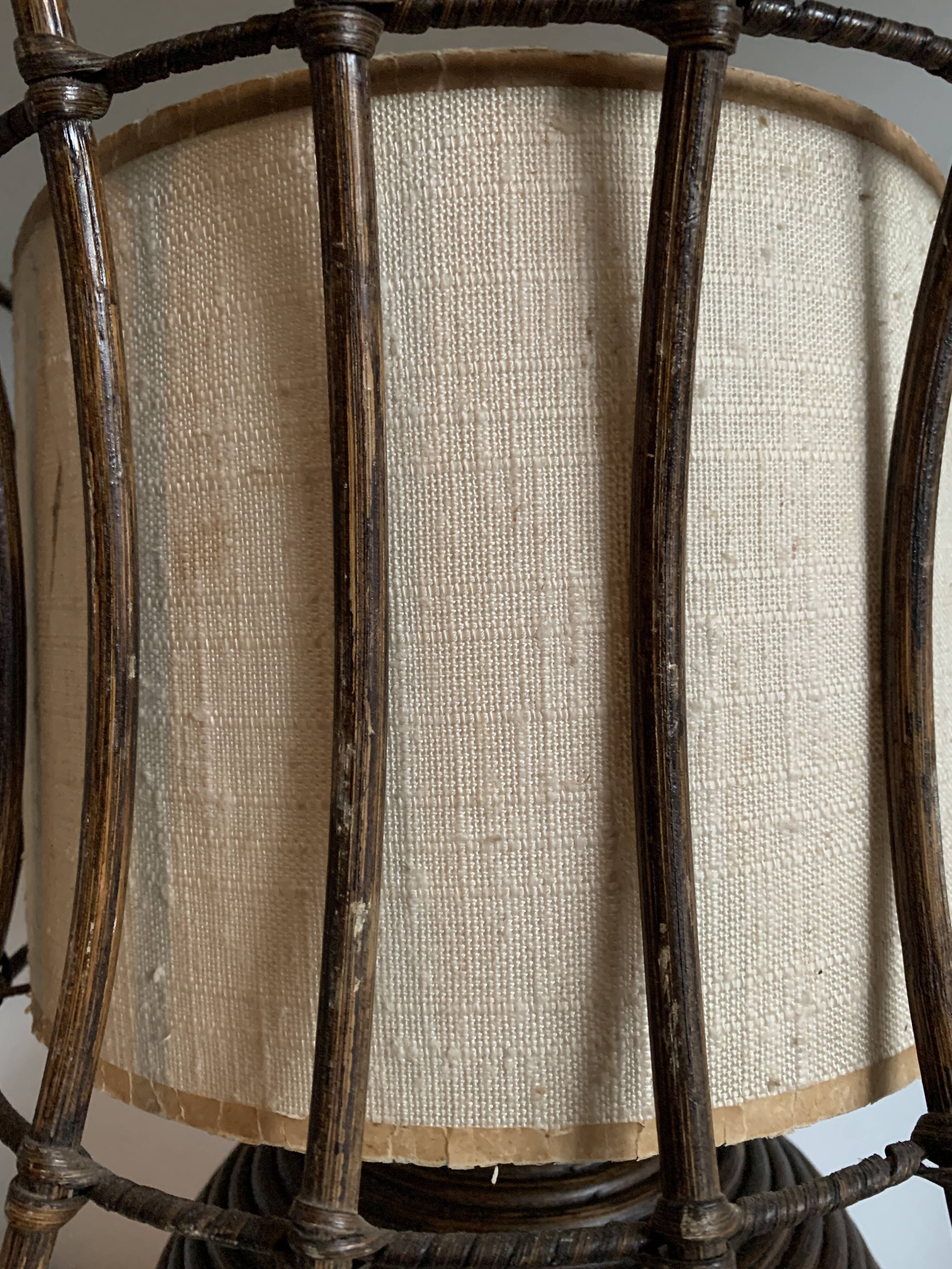 Rattan lamp with original lampshade, 1960
