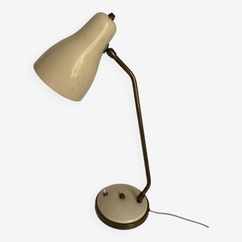 Vintage 1950 cream brass casserole desk lamp - 50 cm