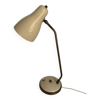 Vintage 1950 cream brass casserole desk lamp - 50 cm