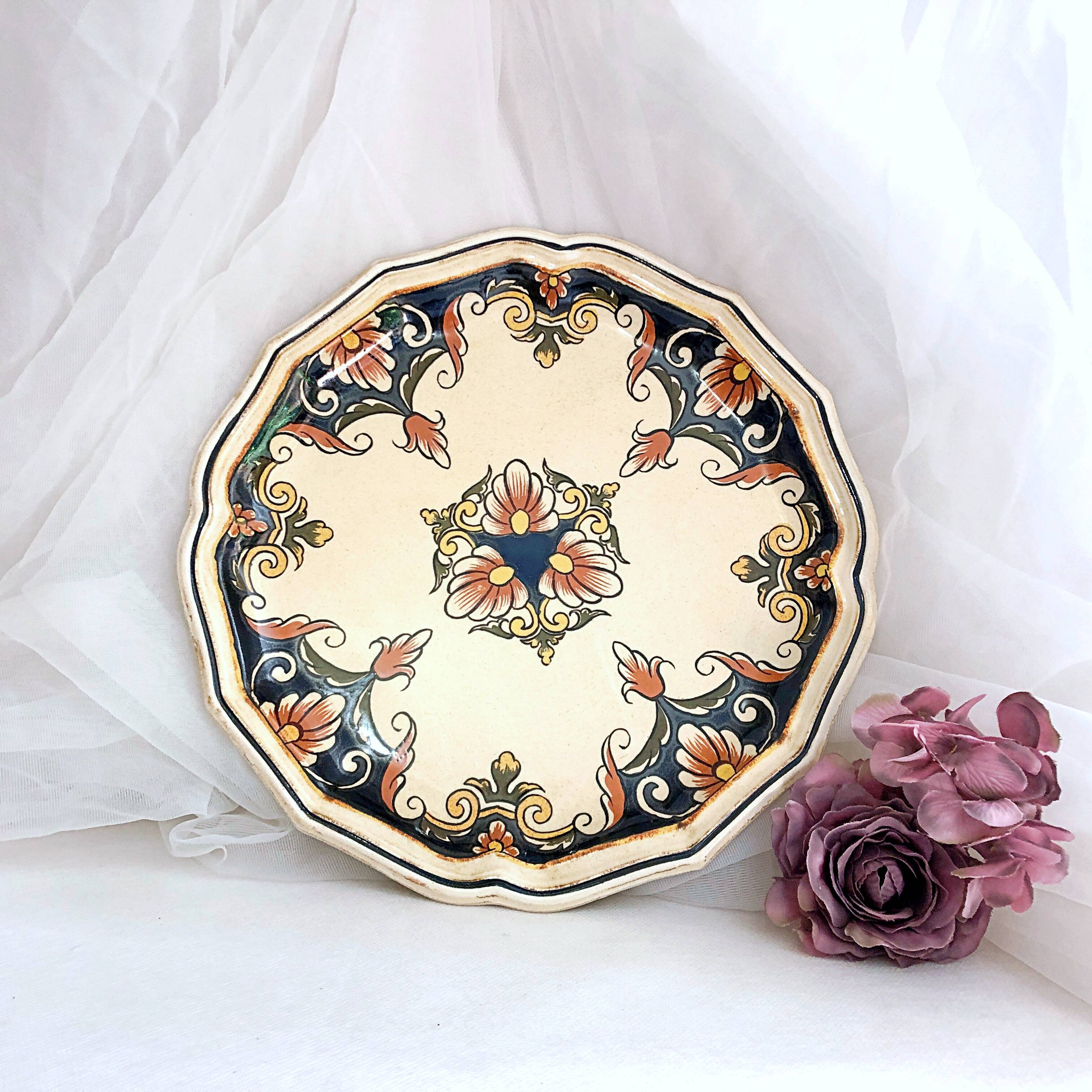 Decorative earthenware plate from Salins France, Buchy decor 25.5 cm