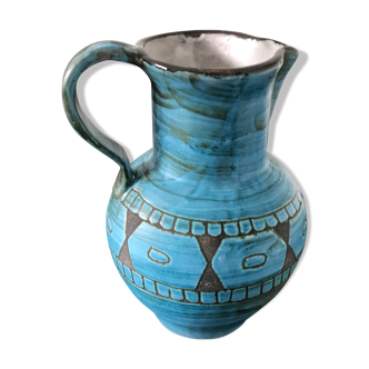 Blue pitcher, geometric pattern
