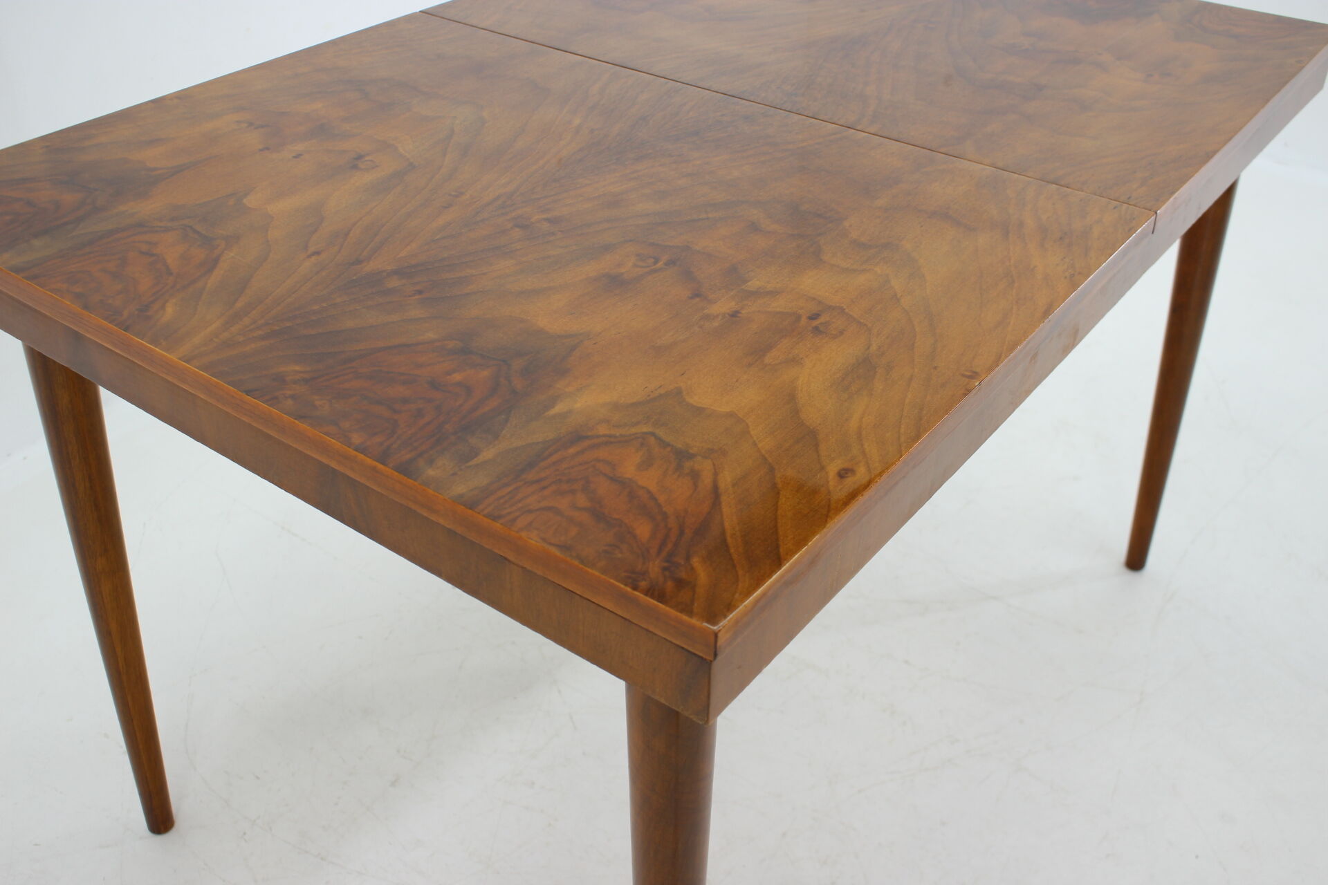 1960s Walnut Extendable Dining Table in Gloss Finish, Czechoslovakia