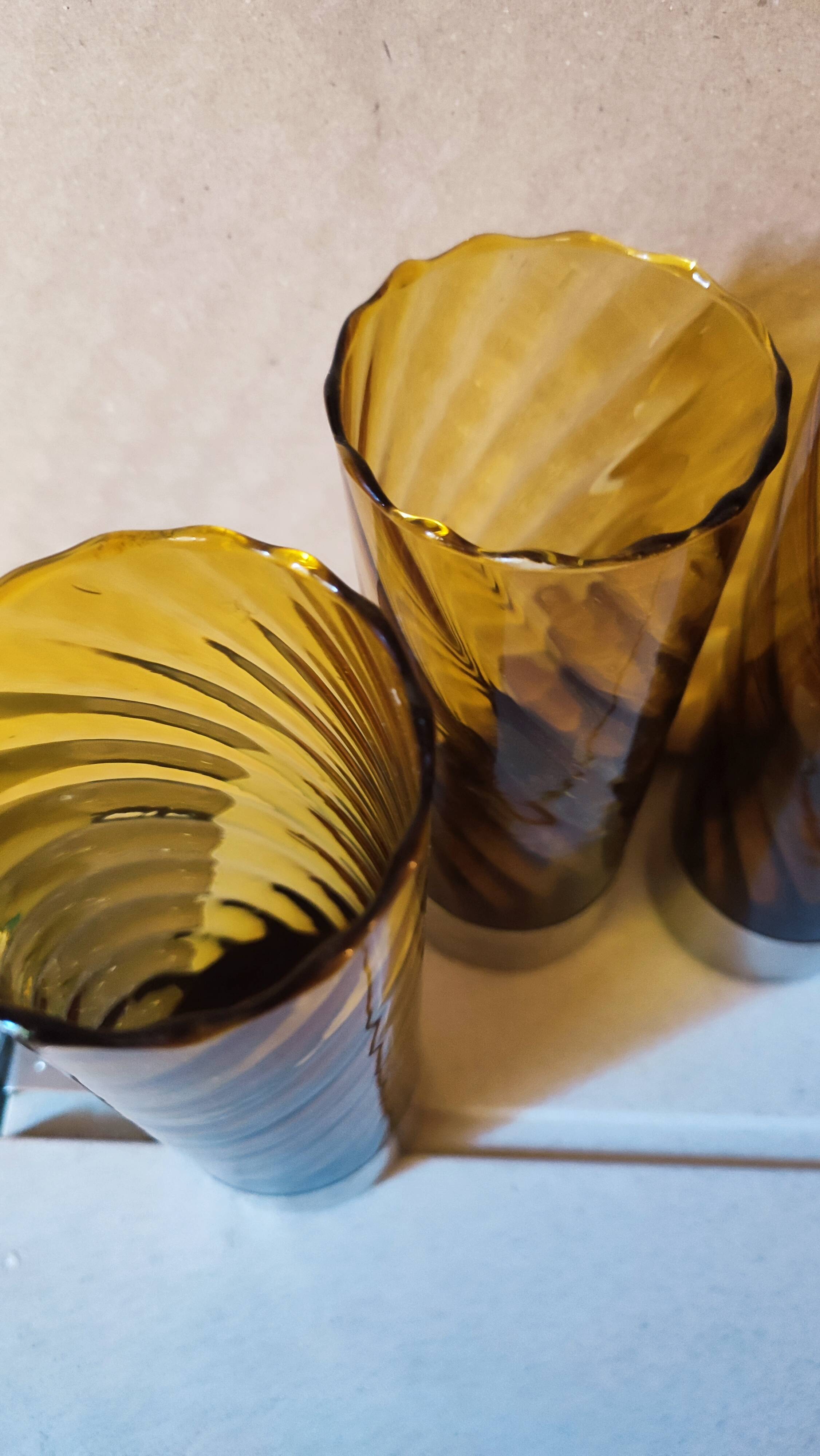 6 70's amber long drink glasses