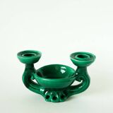 Paire de bougeoirs en céramique avec vide-poche intégré, vert, 1960