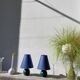 Pair of green and blue wooden ball lamps