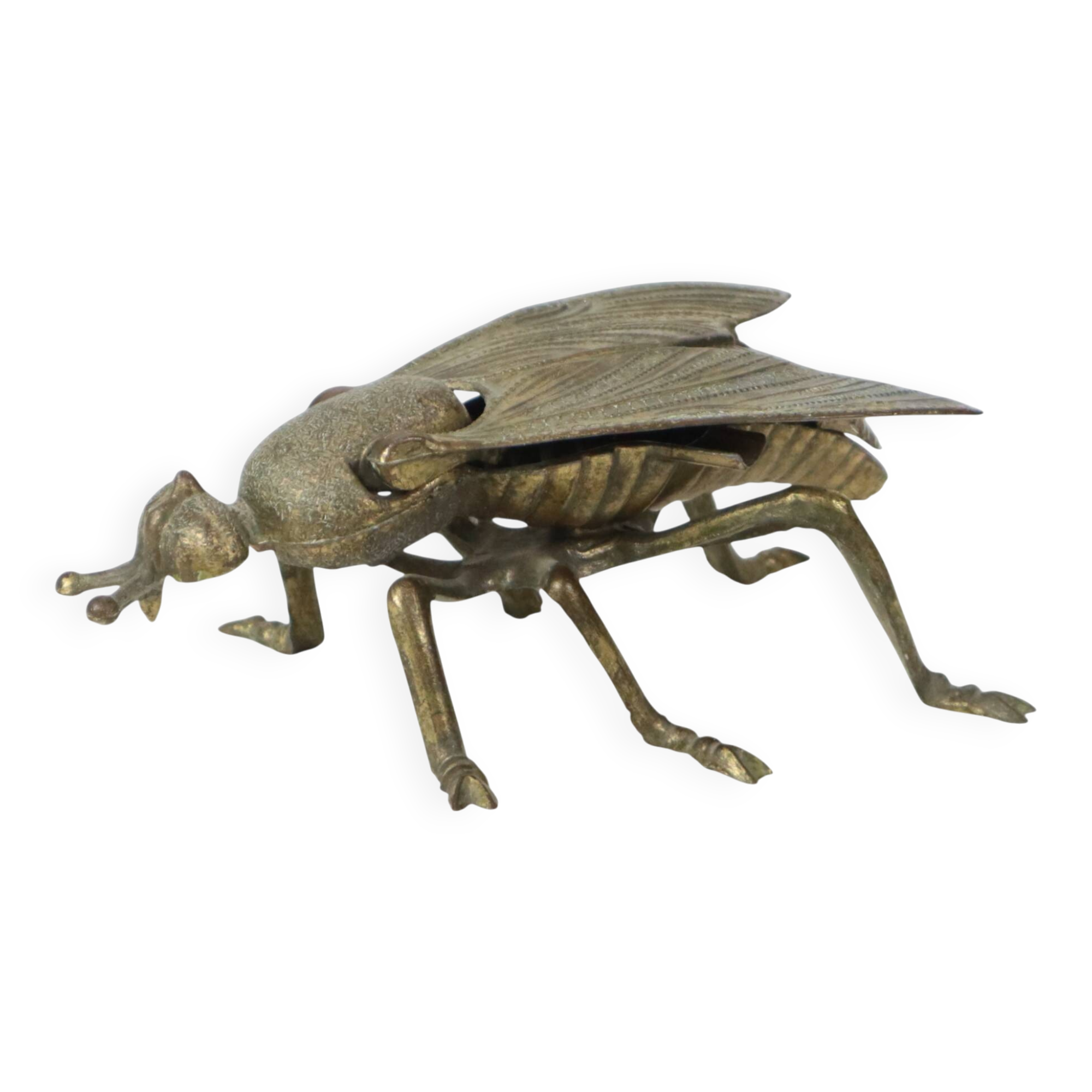 Vintage Copper Plated Fly Ashtray Figurine Italy 1960s