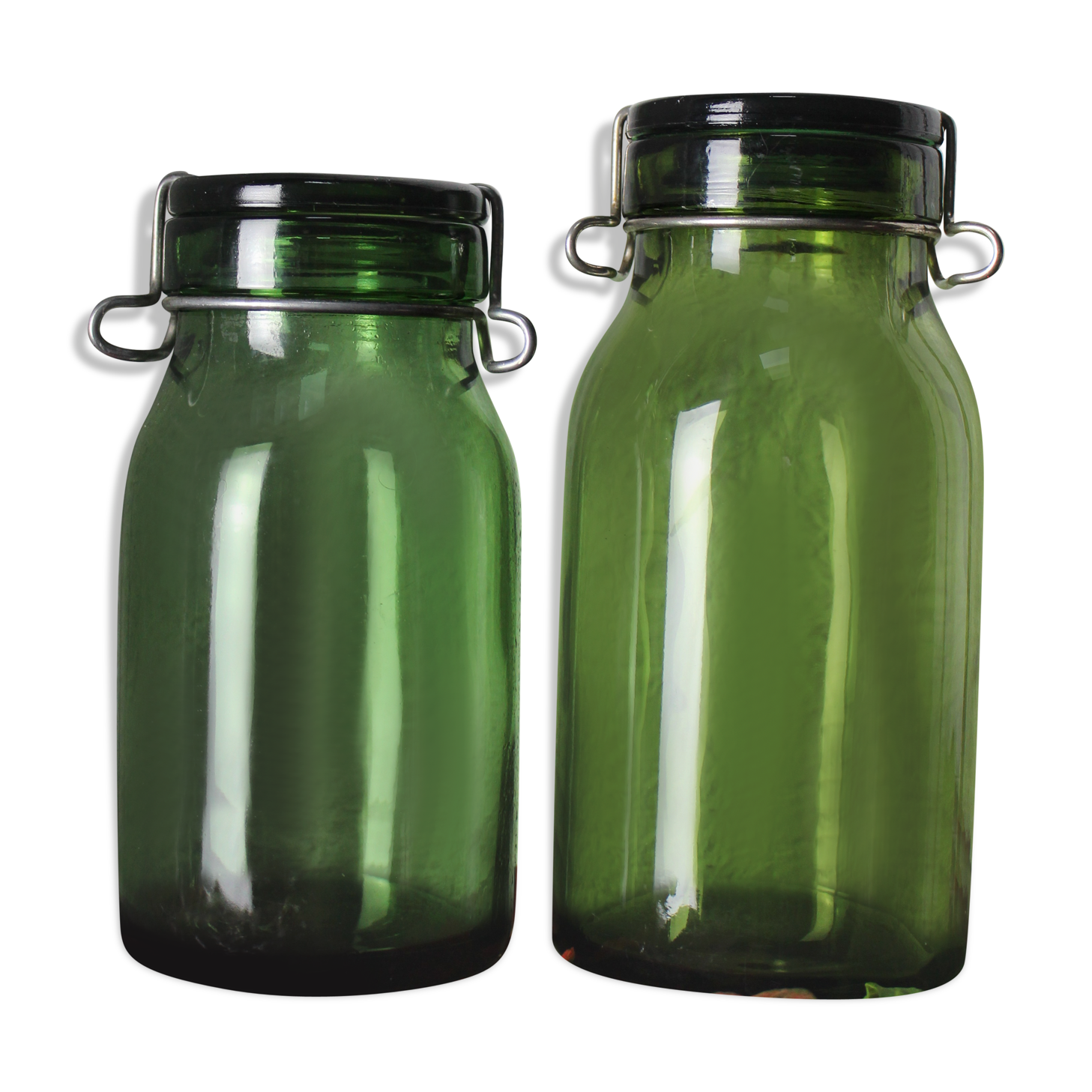 Batch of 2 green jars "Made in Switzerland"