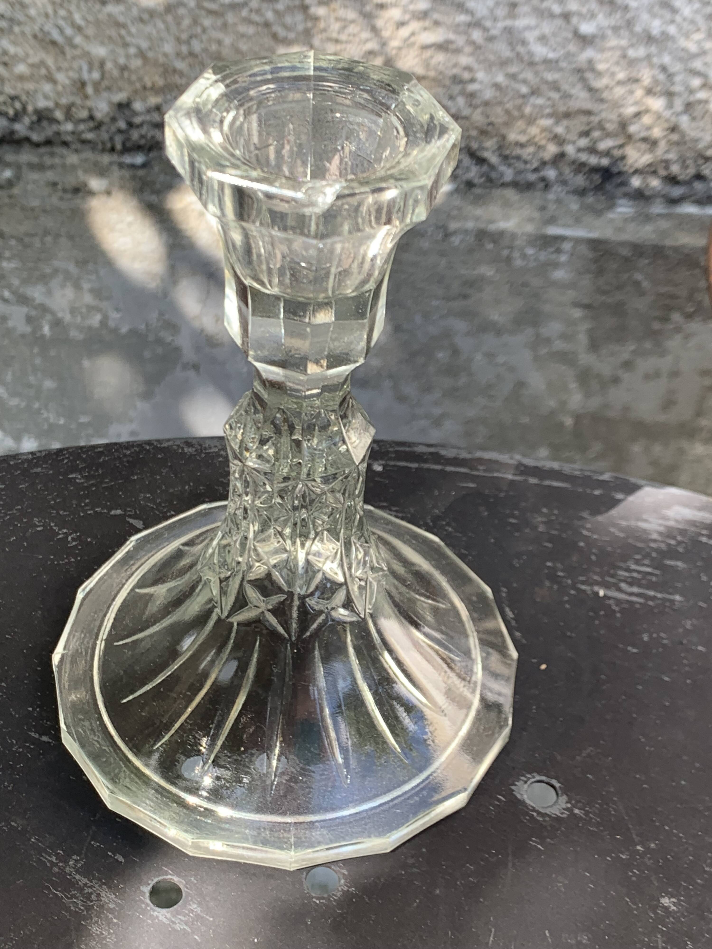 Set of 3 glass and crystal candle holders, Arques crystal, vintage