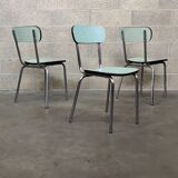 Set of 3 chairs in chrome and light green formica