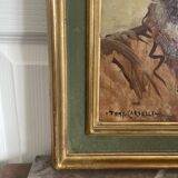 Ancien tableau, peinture à l'huile, portrait vieil homme signé Cardella