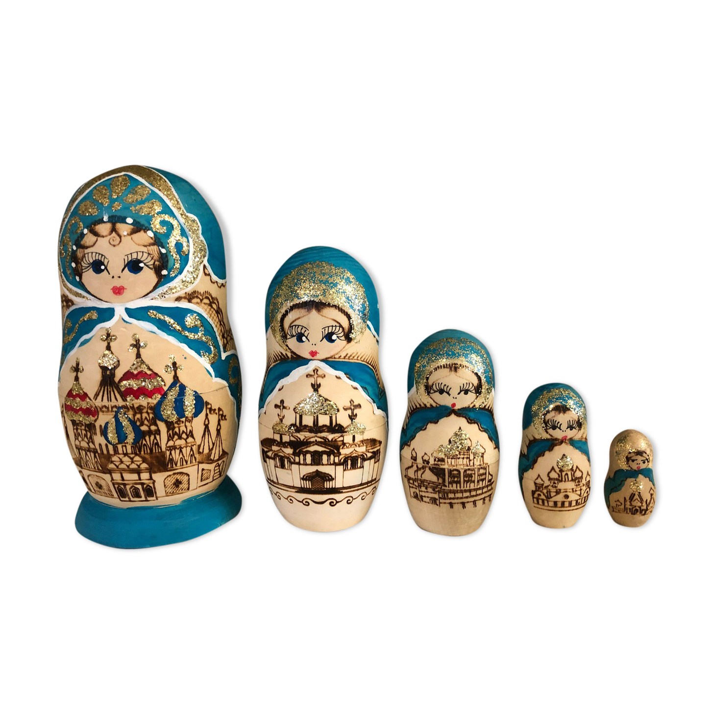 5 vintage Matriochka Russian dolls