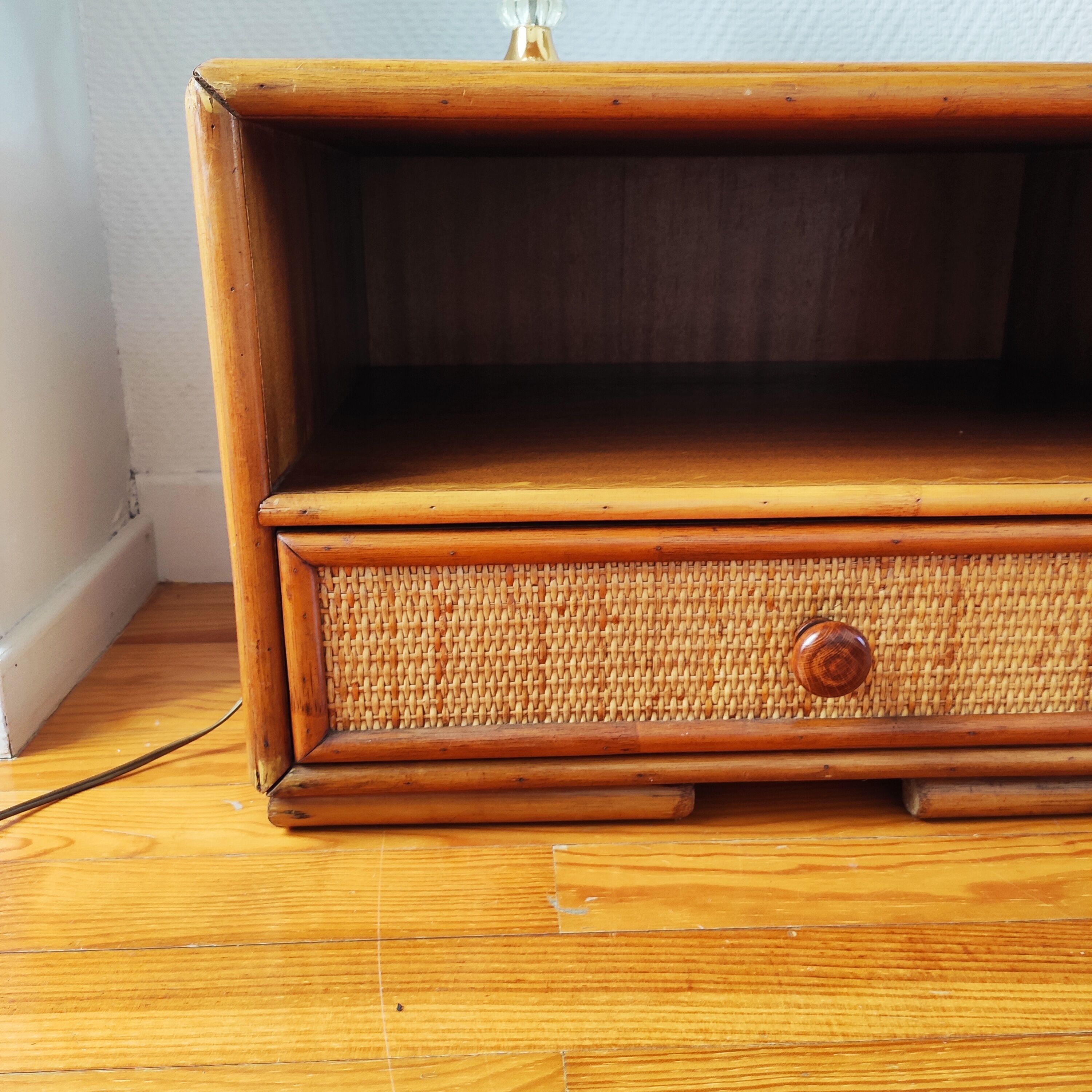 Pair of rattan bedside tables