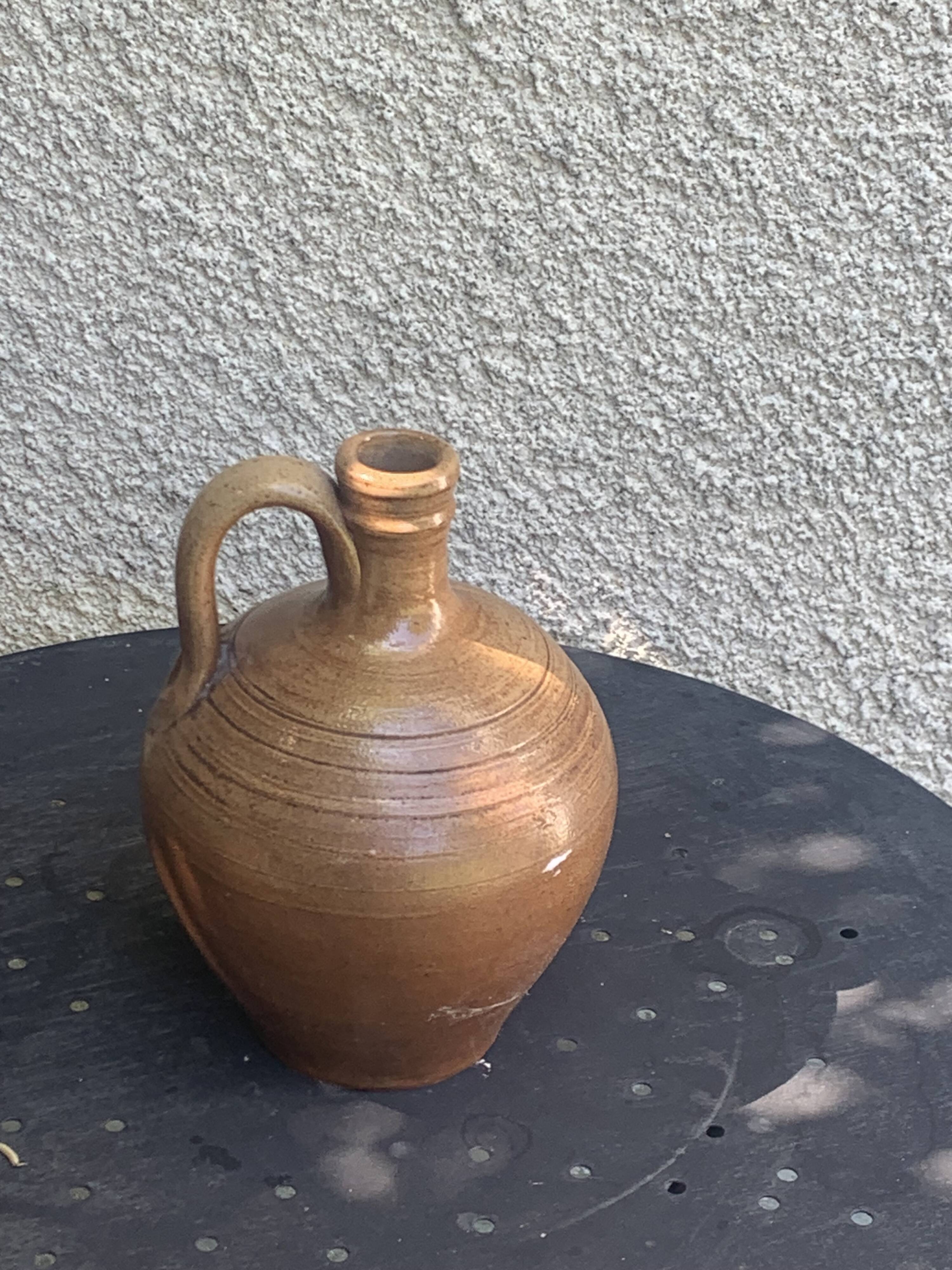 Carafe, jug, gargoulette in glazed stoneware, made in France, vintage