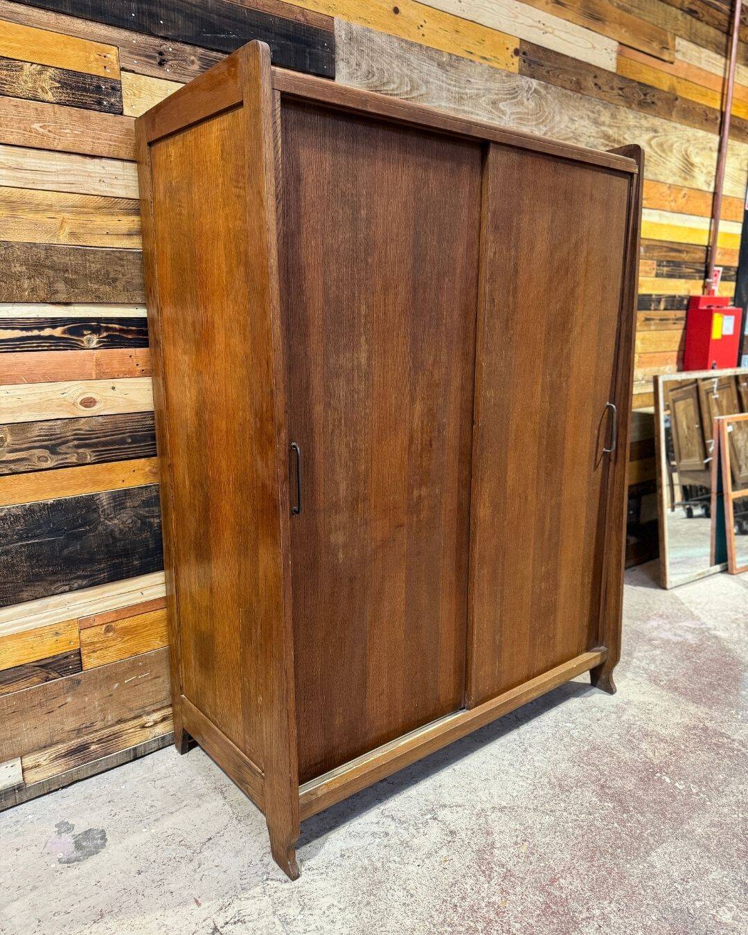 Vintage oak wardrobe - Sliding doors - 1950s