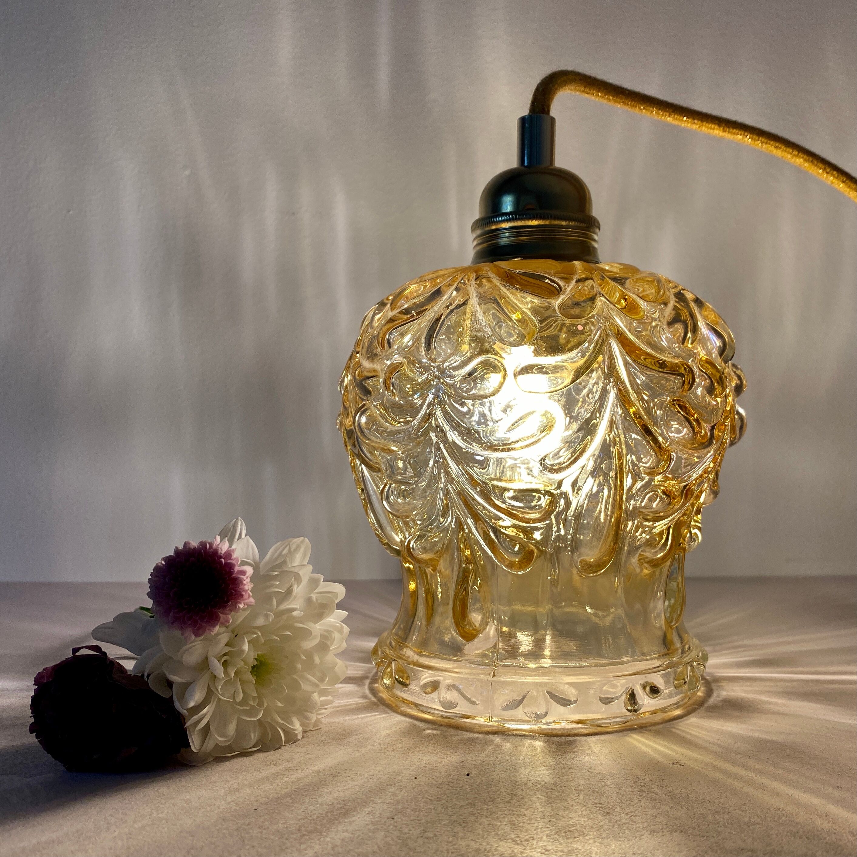Vintage amber glass tulip walker