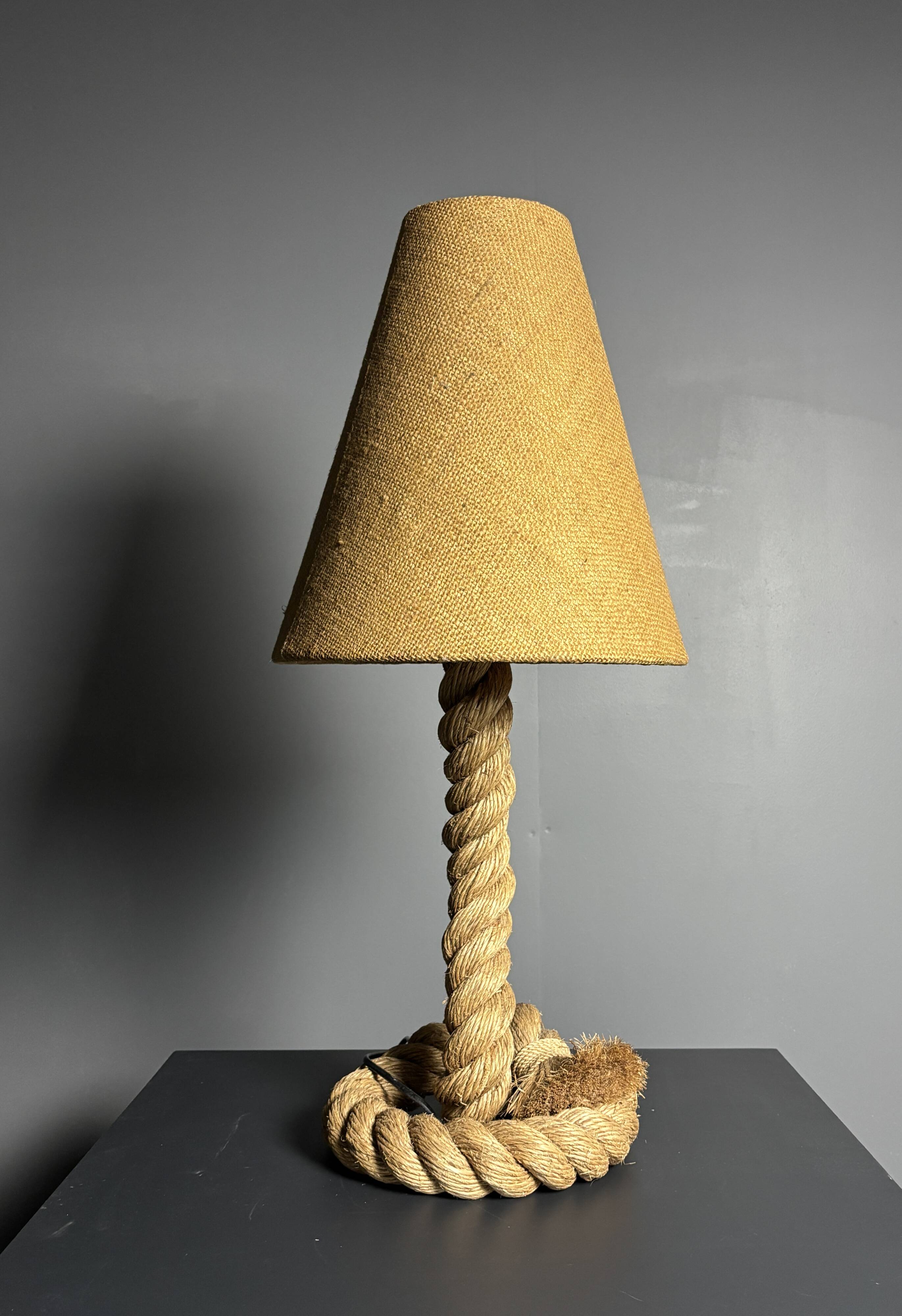 Midcentury French brutalist rope table lamp in the style of Audoux & Minet
