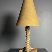 Midcentury French brutalist rope table lamp in the style of Audoux & Minet